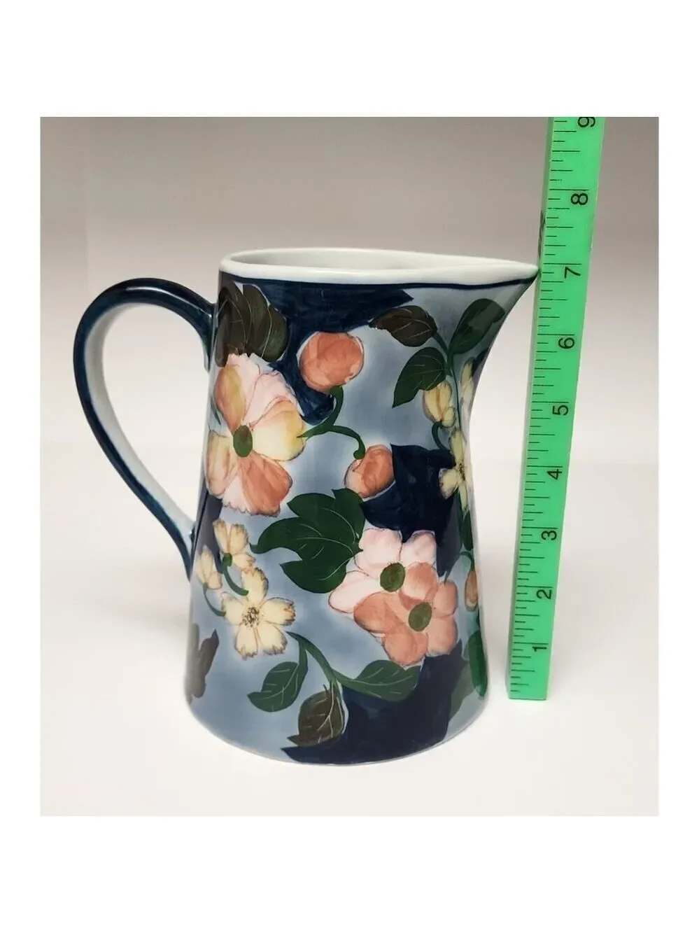 Pitcher Ceramic China Flower Flowers Pansies Blue Green Pink Pouring Planter